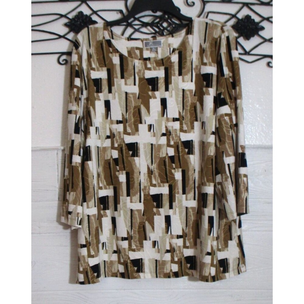 JM Collection Women's Knit Top Size XL Long Sleeve Multicolor Geometric